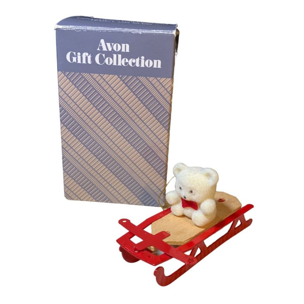 Avon Teddy Bear Collection “ Teddy on Sled”. Ornament